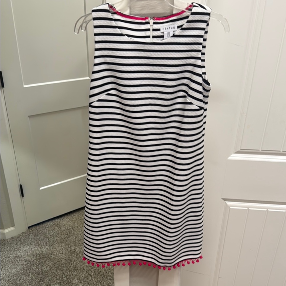 Black and White Striped Dress with Pink Accents